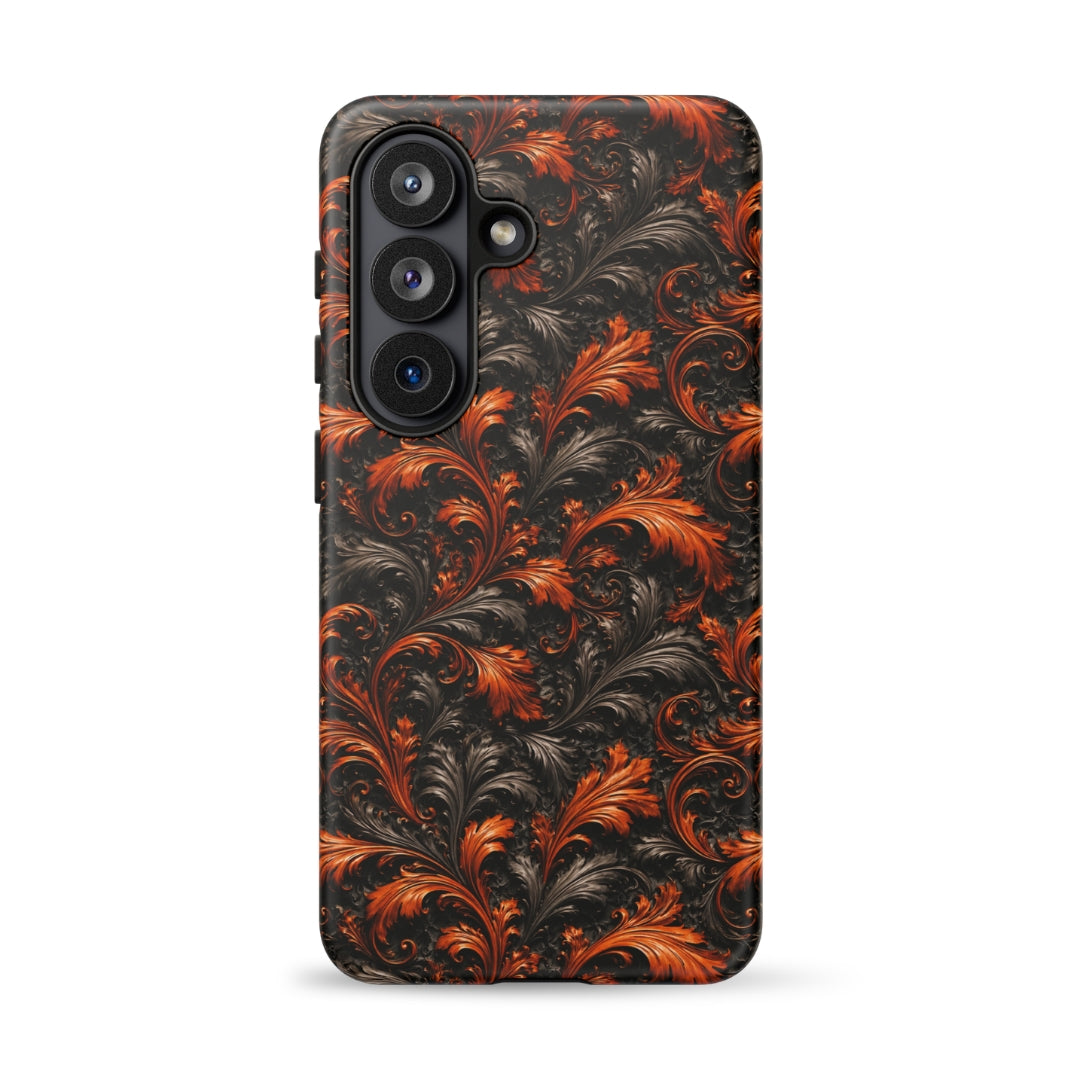 Burnt Orange Filigree Tough Case for Samsung Galaxy S26 – Dual Layer Protective Phone Case (Glossy or Matte)