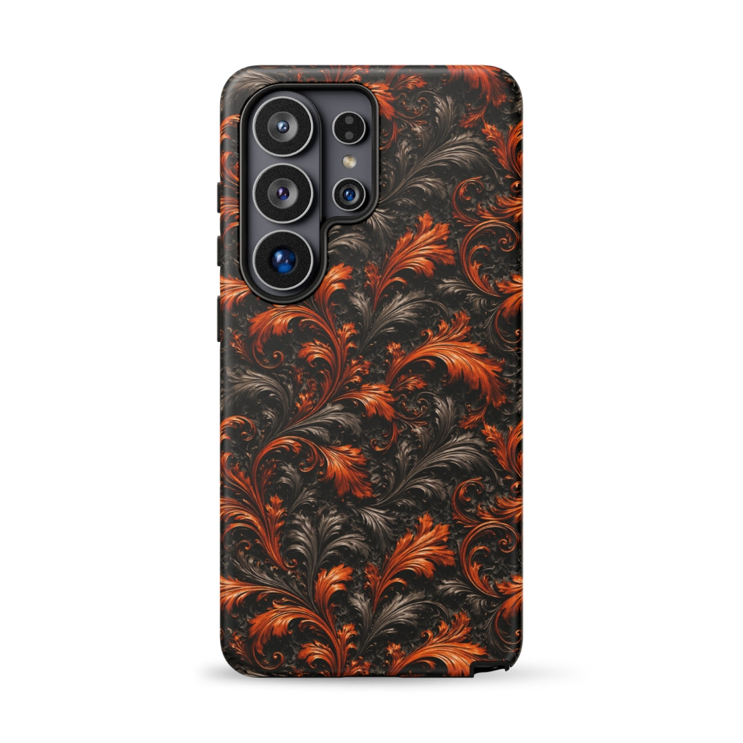 Burnt Orange Filigree Tough Case for Samsung Galaxy S26 Ultra – Dual Layer Protective Phone Case (Glossy or Matte)