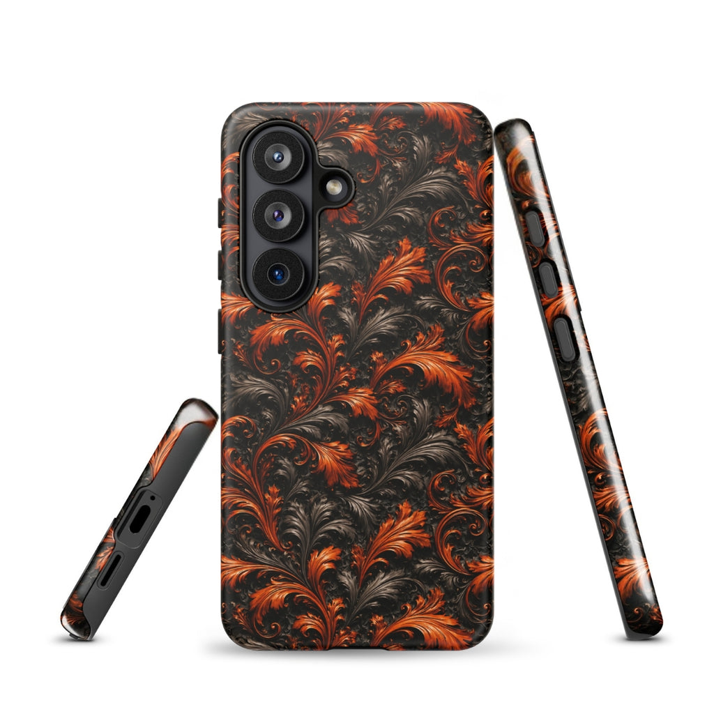 Burnt Orange Filigree Tough Case for Samsung Galaxy S26 – Dual Layer Protective Phone Case (Glossy or Matte)