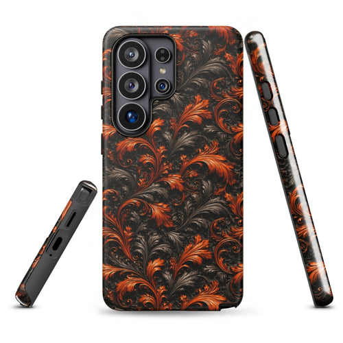Burnt Orange Filigree Tough Case for Samsung Galaxy S26 Ultra – Dual Layer Protective Phone Case (Glossy or Matte)