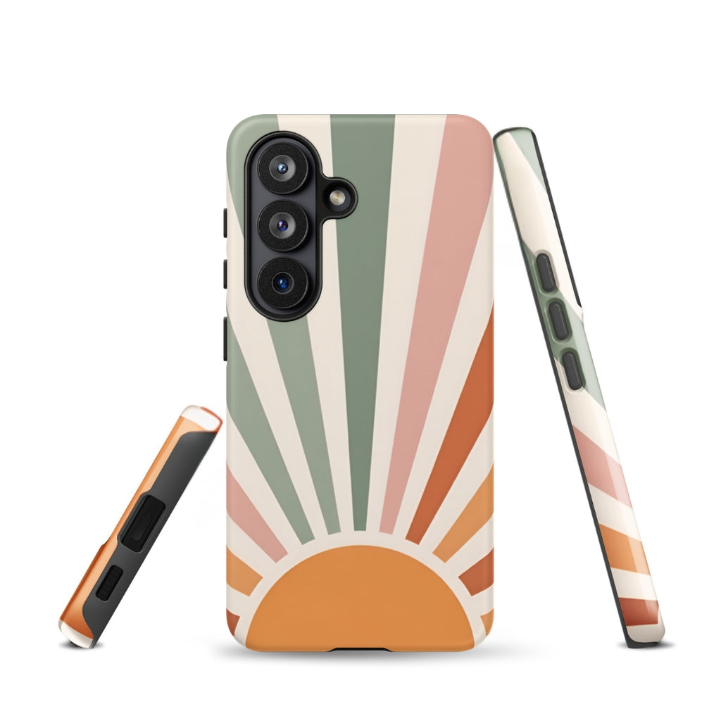 Retro Sunrise Tough Case for Samsung Galaxy S26 – Dual Layer Protective Phone Case (Glossy or Matte)