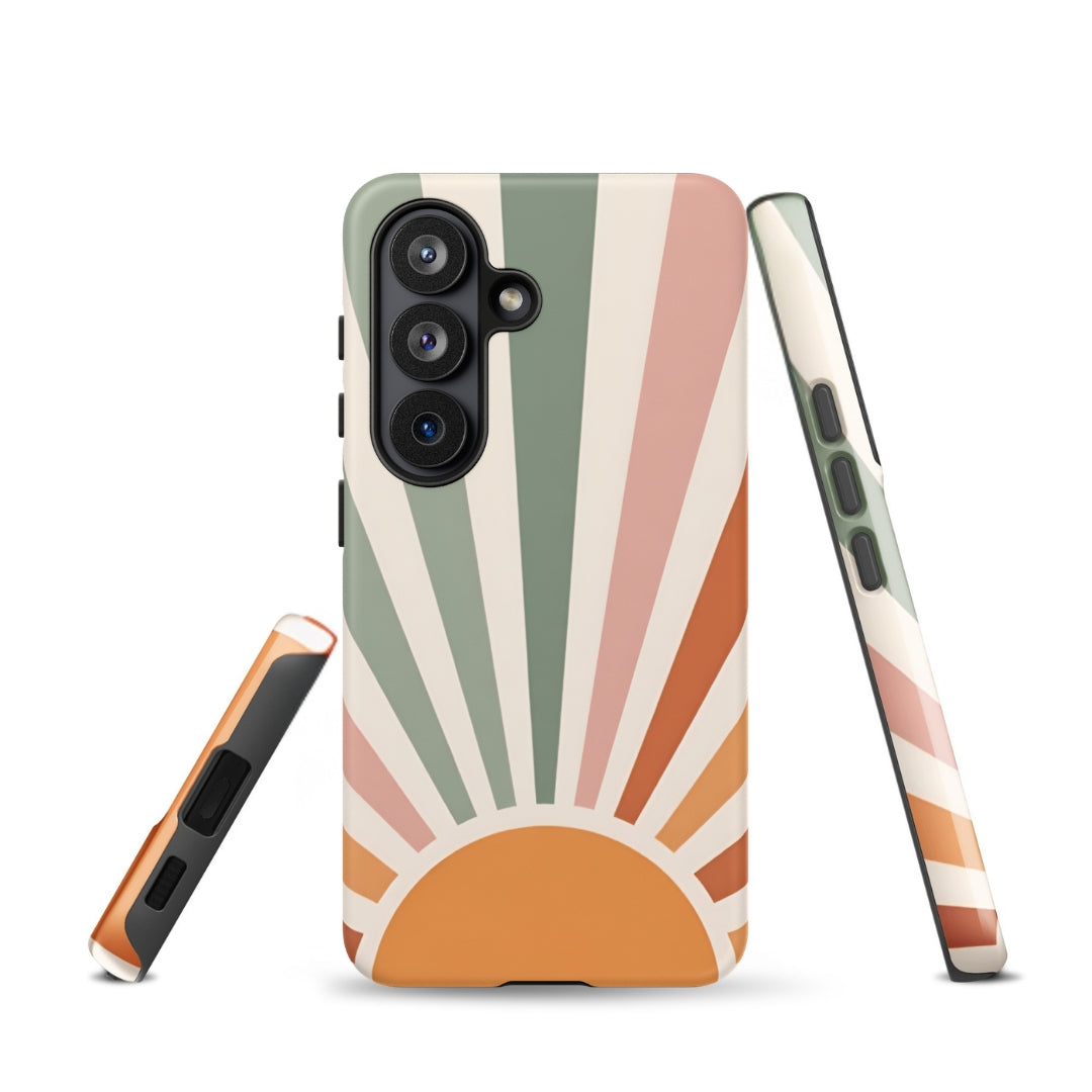 Retro Sunrise Tough Case for Samsung Galaxy S26 – Dual Layer Protective Phone Case (Glossy or Matte)