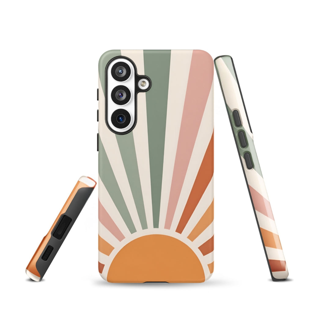 Retro Sunrise Tough Case for Samsung Galaxy S26 Plus – Dual Layer Protective Phone Case (Glossy or Matte)