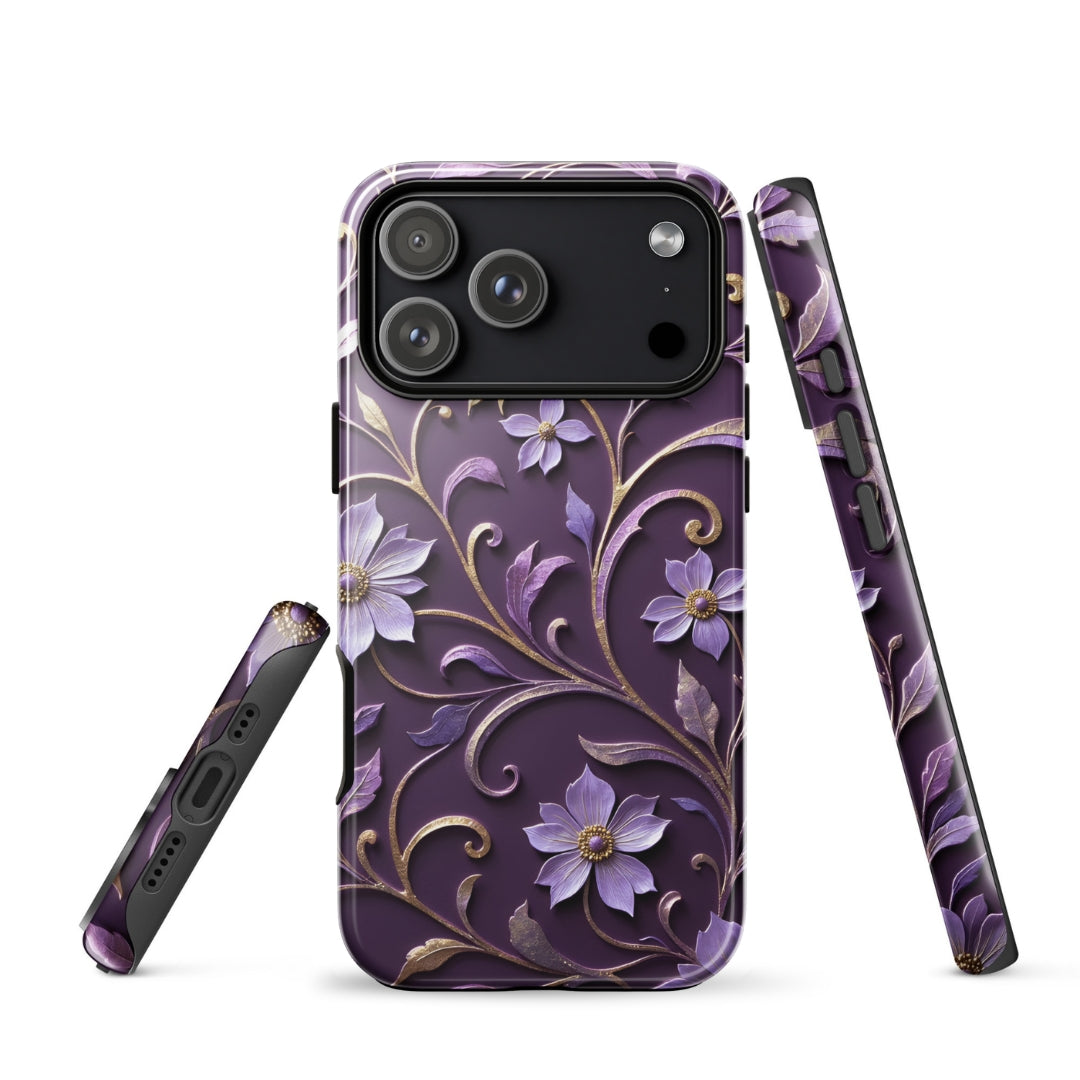 Royal Violet Filigree Tough Case for iPhone 17 Pro Max – Dual Layer Protective Phone Case (Glossy or Matte)