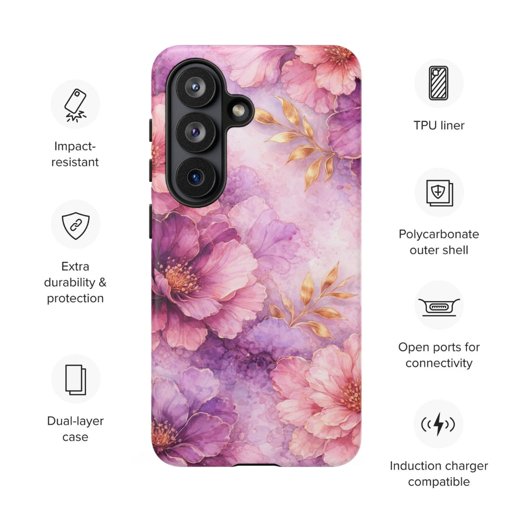 Pink Watercolor Floral Tough Case for Samsung Galaxy S26