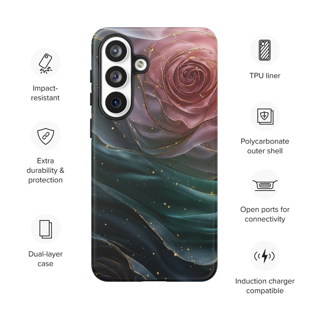 Elegant Rose Marble Tough Case for Samsung Galaxy S26 Plus – Dual Layer Protective Phone Case (Glossy or Matte)