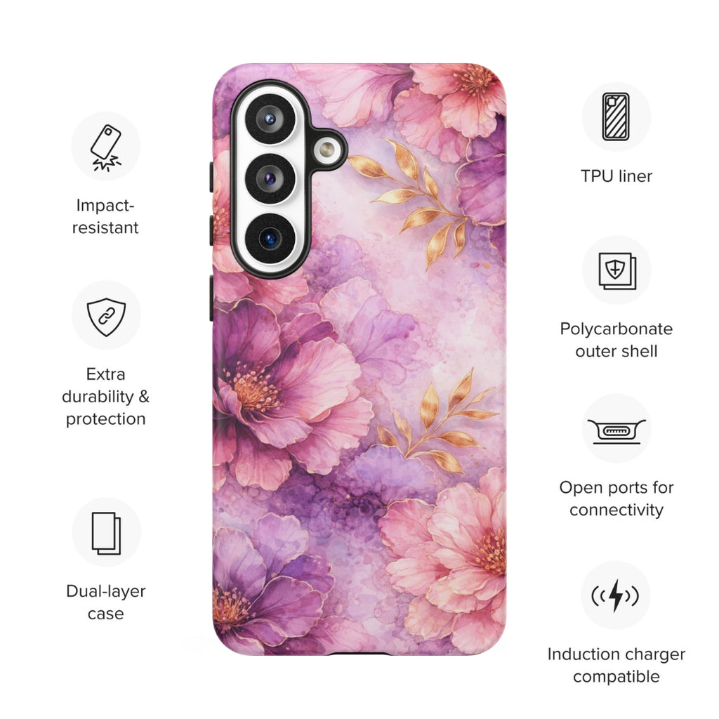 Pink Watercolor Floral Tough Case for Samsung Galaxy S26 Plus
