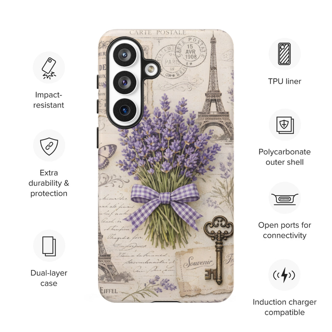 Vintage Paris Lavender Tough Case for Samsung Galaxy S26 Plus – Dual Layer Protective Phone Case (Glossy or Matte)