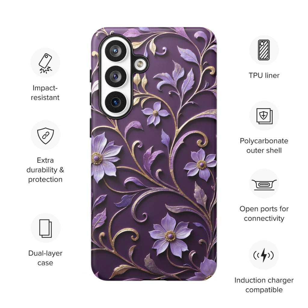 Royal Violet Filigree Tough Case for Samsung Galaxy S26 Plus – Dual Layer Protective Phone Case (Glossy or Matte)