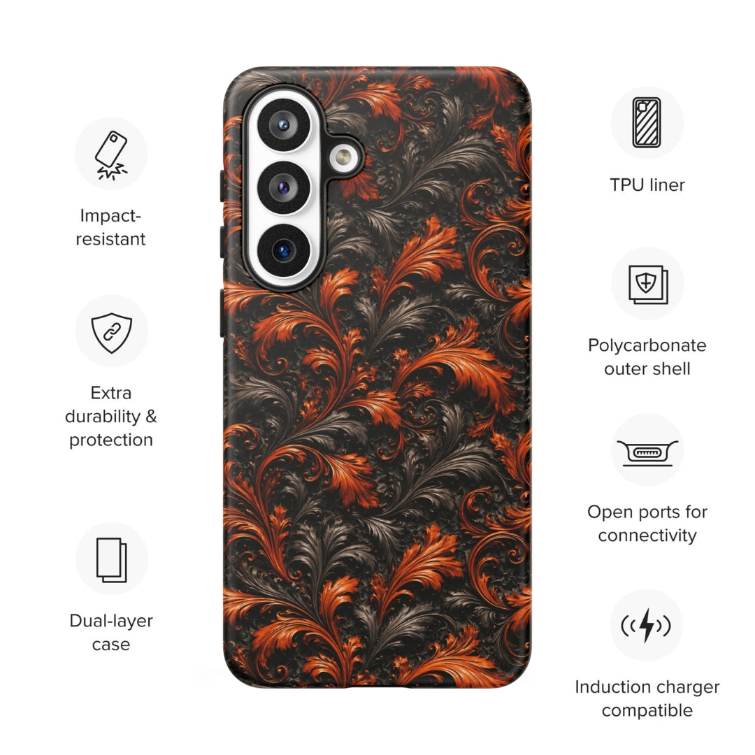 Burnt Orange Filigree Tough Case for Samsung Galaxy S26 Plus – Dual Layer Protective Phone Case (Glossy or Matte)
