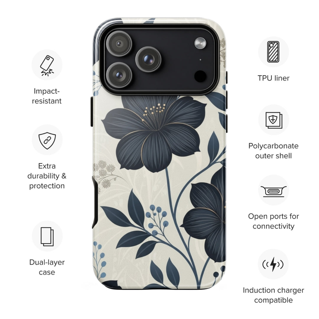 Elegant Blue Floral Tough Case for iPhone 17 Pro Max