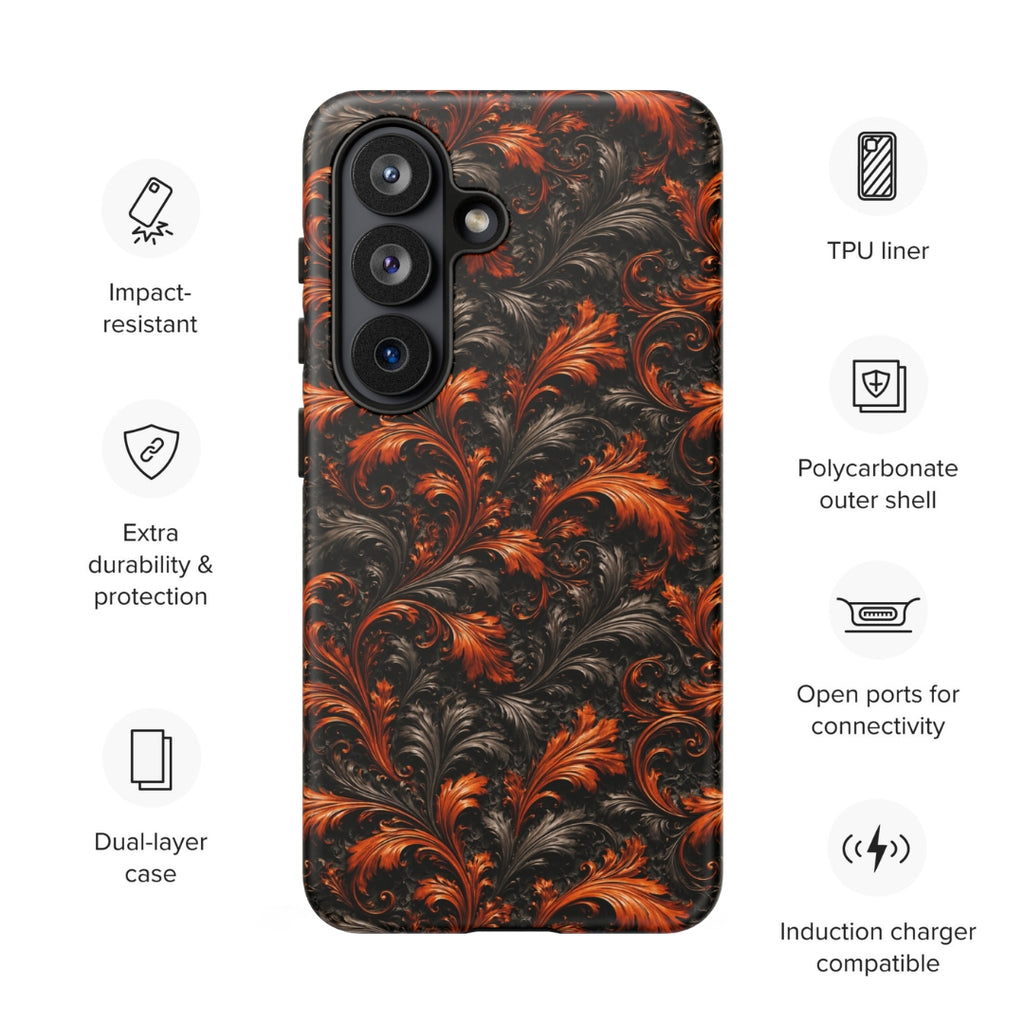 Burnt Orange Filigree Tough Case for Samsung Galaxy S26 – Dual Layer Protective Phone Case (Glossy or Matte)