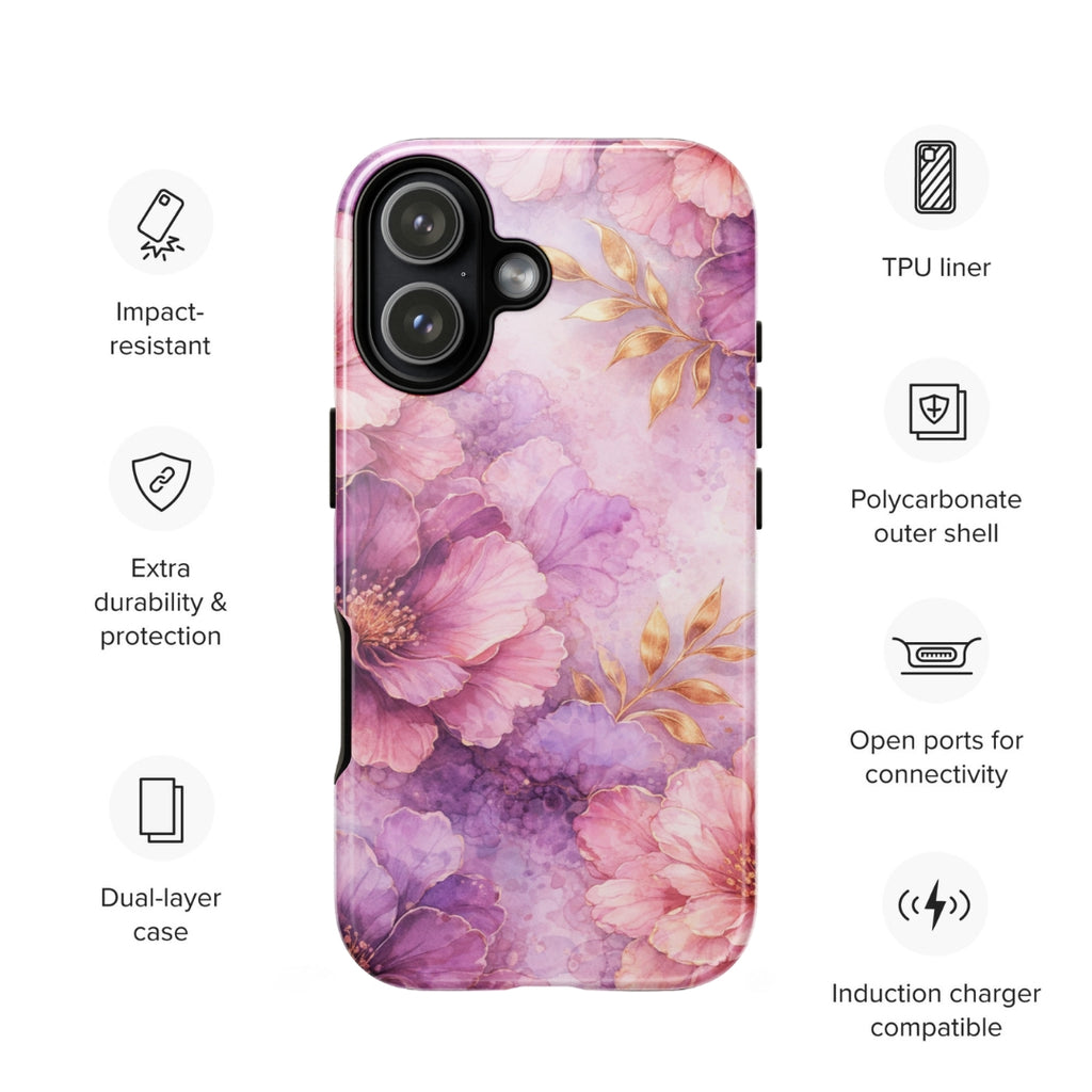 Pink Watercolor Floral Tough Case for iPhone 17