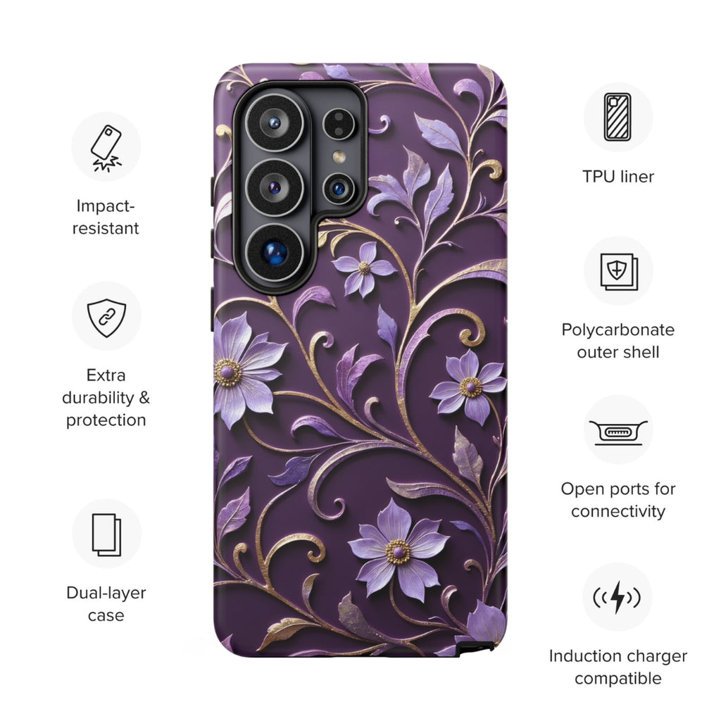 Royal Violet Filigree Tough Case for Samsung Galaxy S26 Ultra – Dual Layer Protective Phone Case (Glossy or Matte)