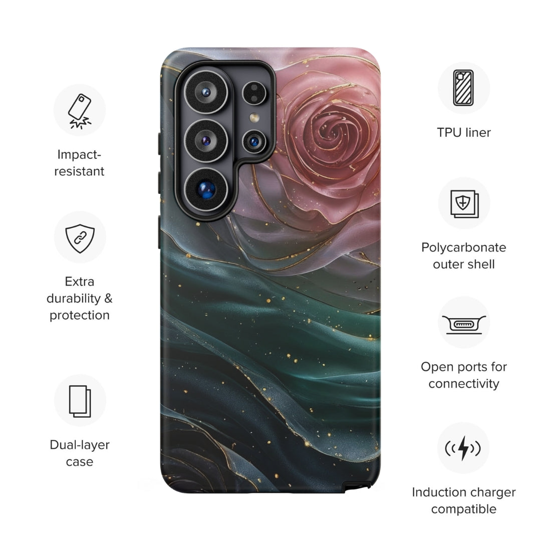 Elegant Rose Marble Tough Case for Samsung Galaxy S26 Ultra – Dual Layer Protective Phone Case (Glossy or Matte)