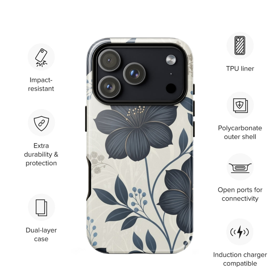 Elegant Blue Floral Tough Case for iPhone 17 Pro