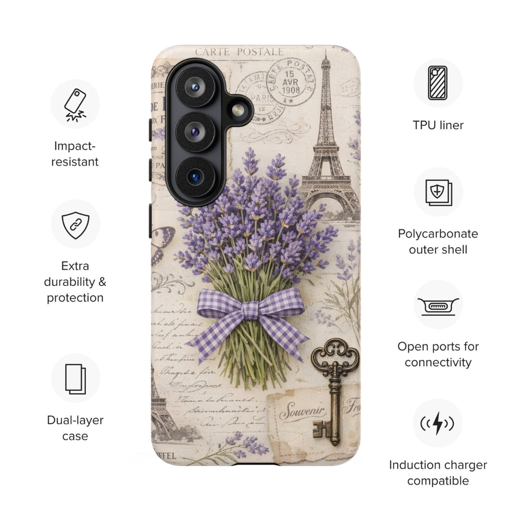 Vintage Paris Lavender Tough Case for Samsung Galaxy S26 – Dual Layer Protective Phone Case (Glossy or Matte)