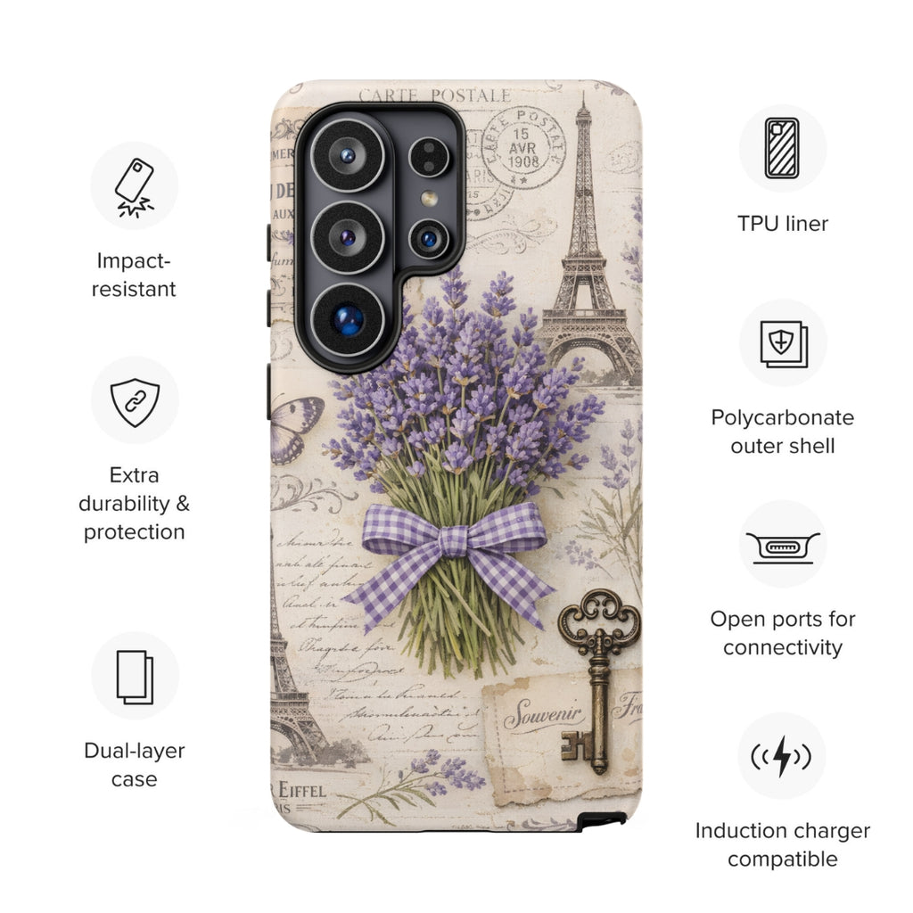 Vintage Paris Lavender Tough Case for Samsung Galaxy S26 Ultra – Dual Layer Protective Phone Case (Glossy or Matte)