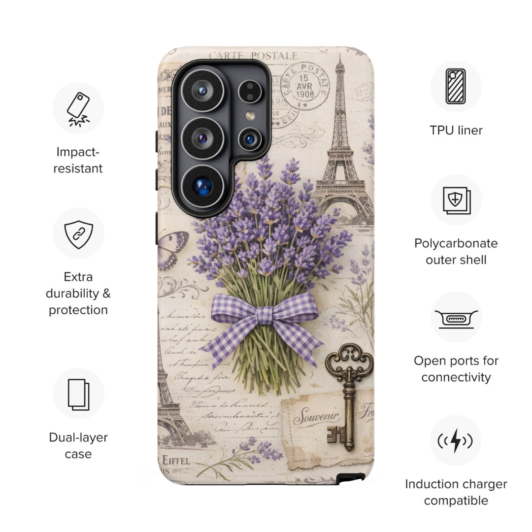 Vintage Paris Lavender Tough Case for Samsung Galaxy S26 Ultra – Dual Layer Protective Phone Case (Glossy or Matte)