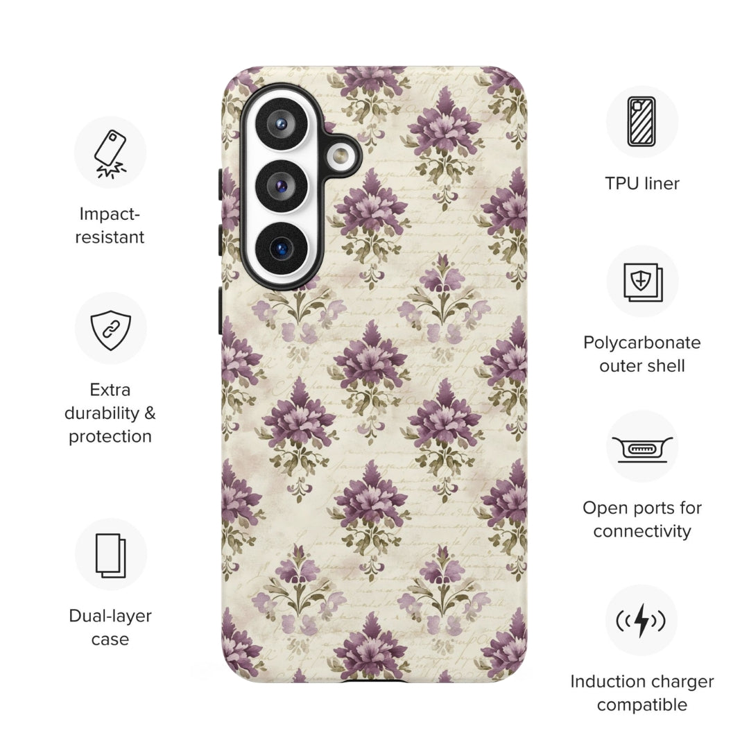 Vintage Floral Damask Tough Case for Samsung Galaxy S26 Plus – Dual Layer Protective Phone Case (Glossy or Matte)