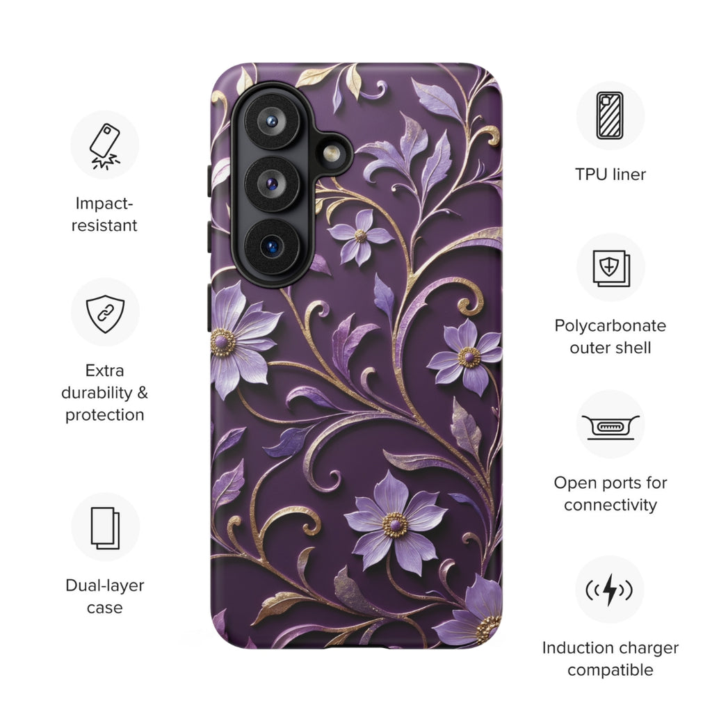 Royal Violet Filigree Tough Case for Samsung Galaxy S26 – Dual Layer Protective Phone Case (Glossy or Matte)