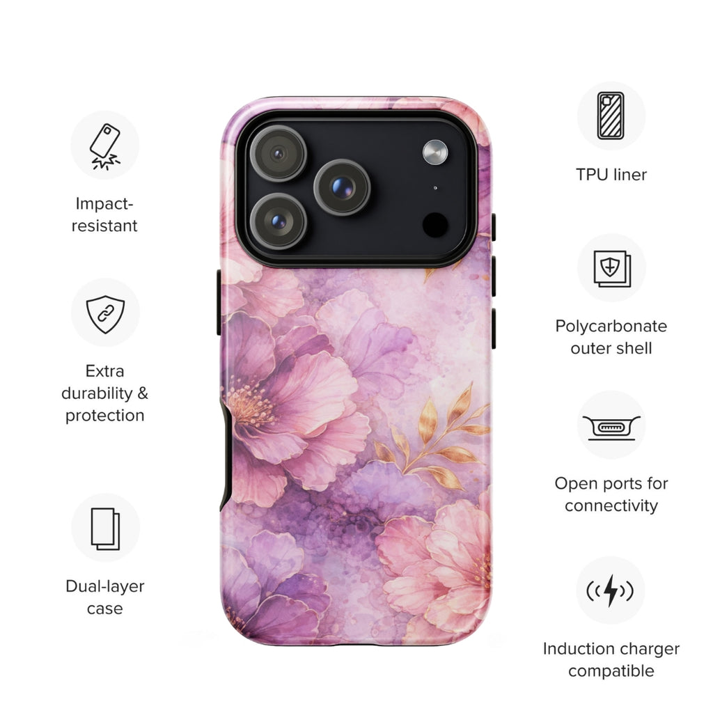 Pink Watercolor Floral Tough Case for iPhone 17 Pro