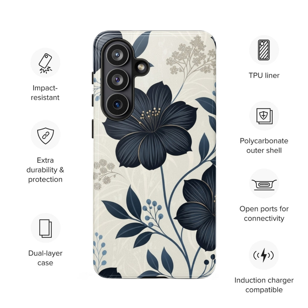Elegant Blue Floral Tough Case for Samsung Galaxy S26 Plus