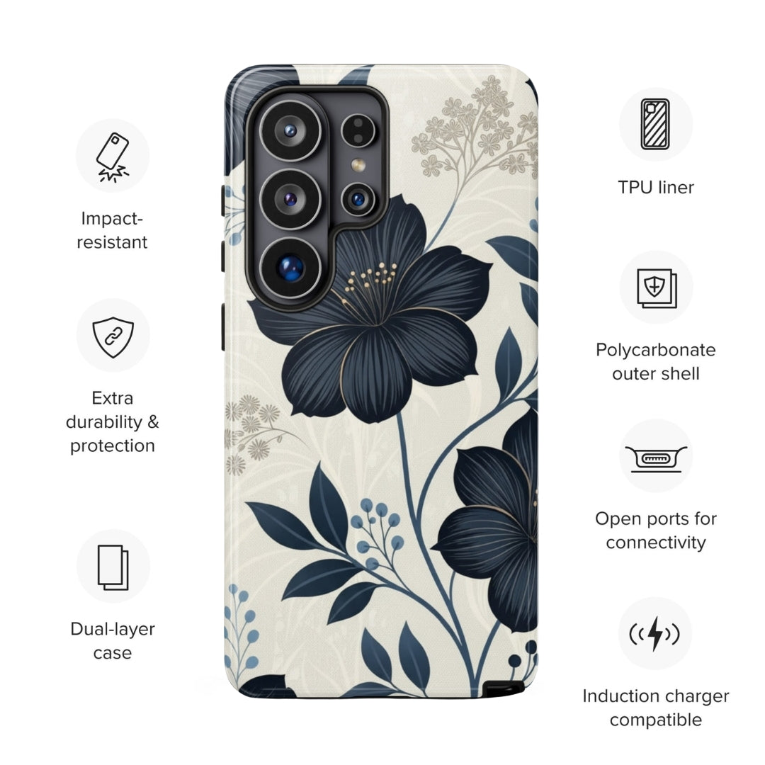 Elegant Blue Floral Tough Case for Samsung Galaxy S26 Ultra