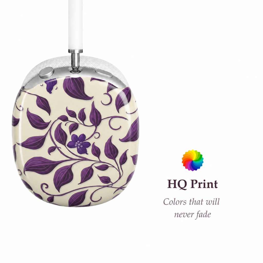 Violet Botanical Pattern AirPods Max Case – Protective Snap-on Cover