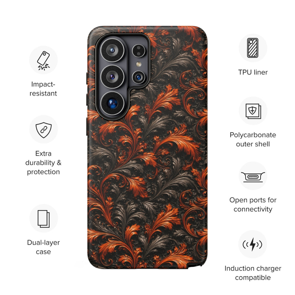 Burnt Orange Filigree Tough Case for Samsung Galaxy S26 Ultra – Dual Layer Protective Phone Case (Glossy or Matte)