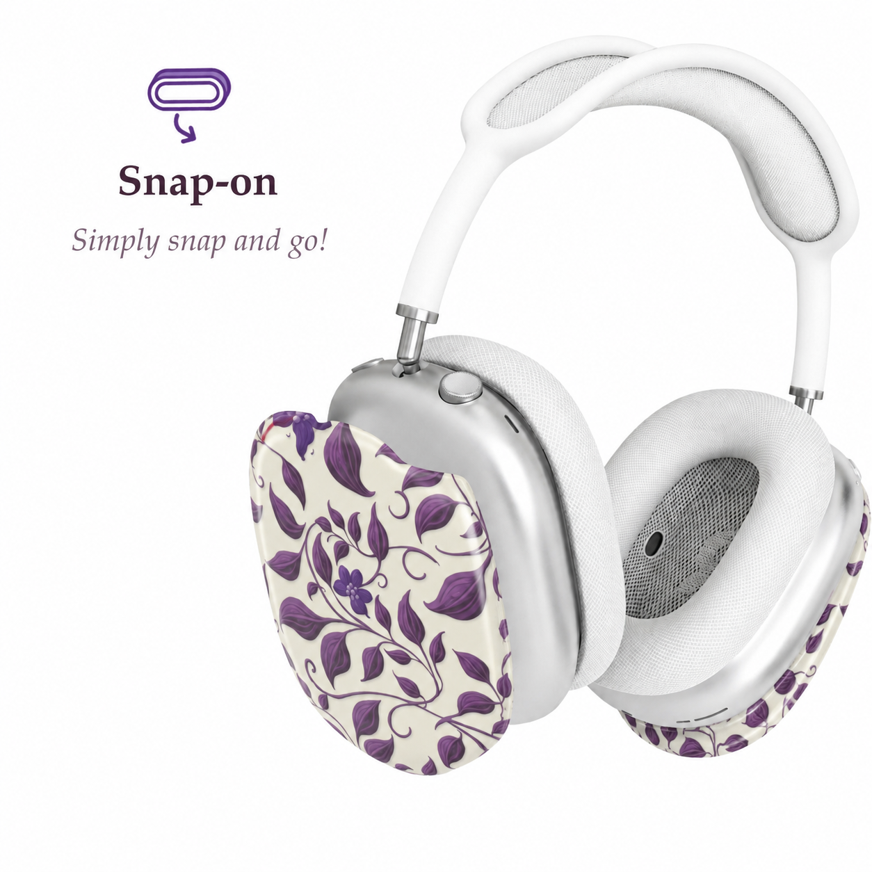 Violet Botanical Pattern AirPods Max Case – Protective Snap-on Cover