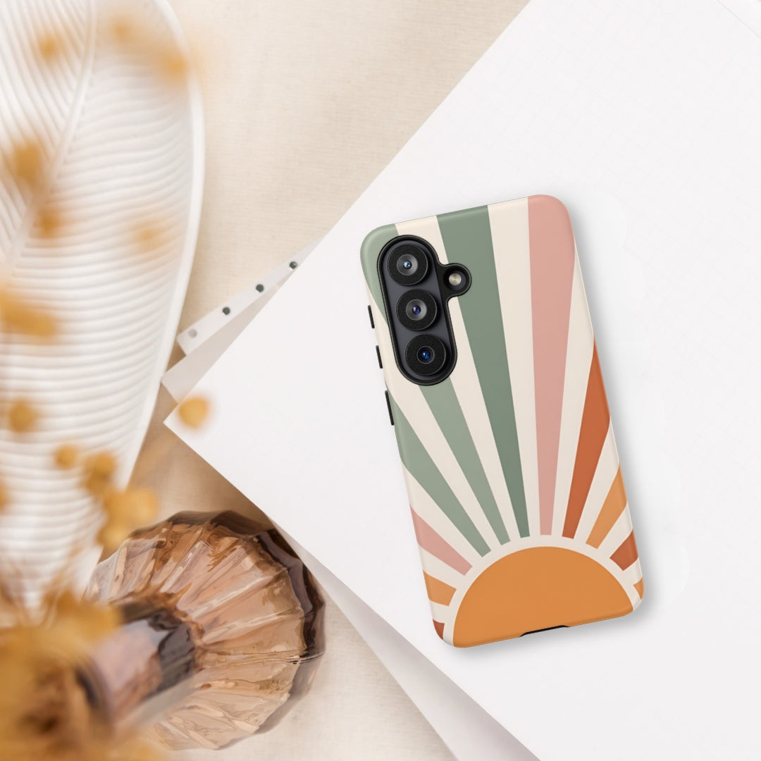 Retro Sunrise Tough Case for Samsung Galaxy S26 – Dual Layer Protective Phone Case (Glossy or Matte)