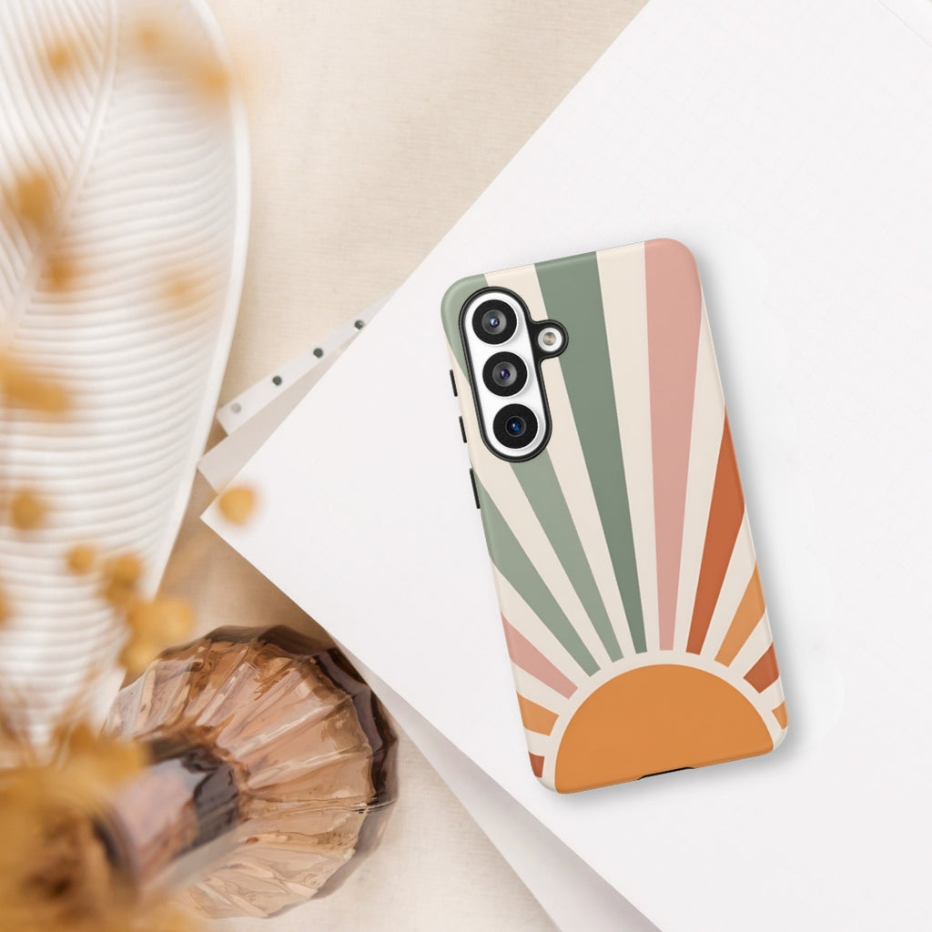 Retro Sunrise Tough Case for Samsung Galaxy S26 Plus – Dual Layer Protective Phone Case (Glossy or Matte)