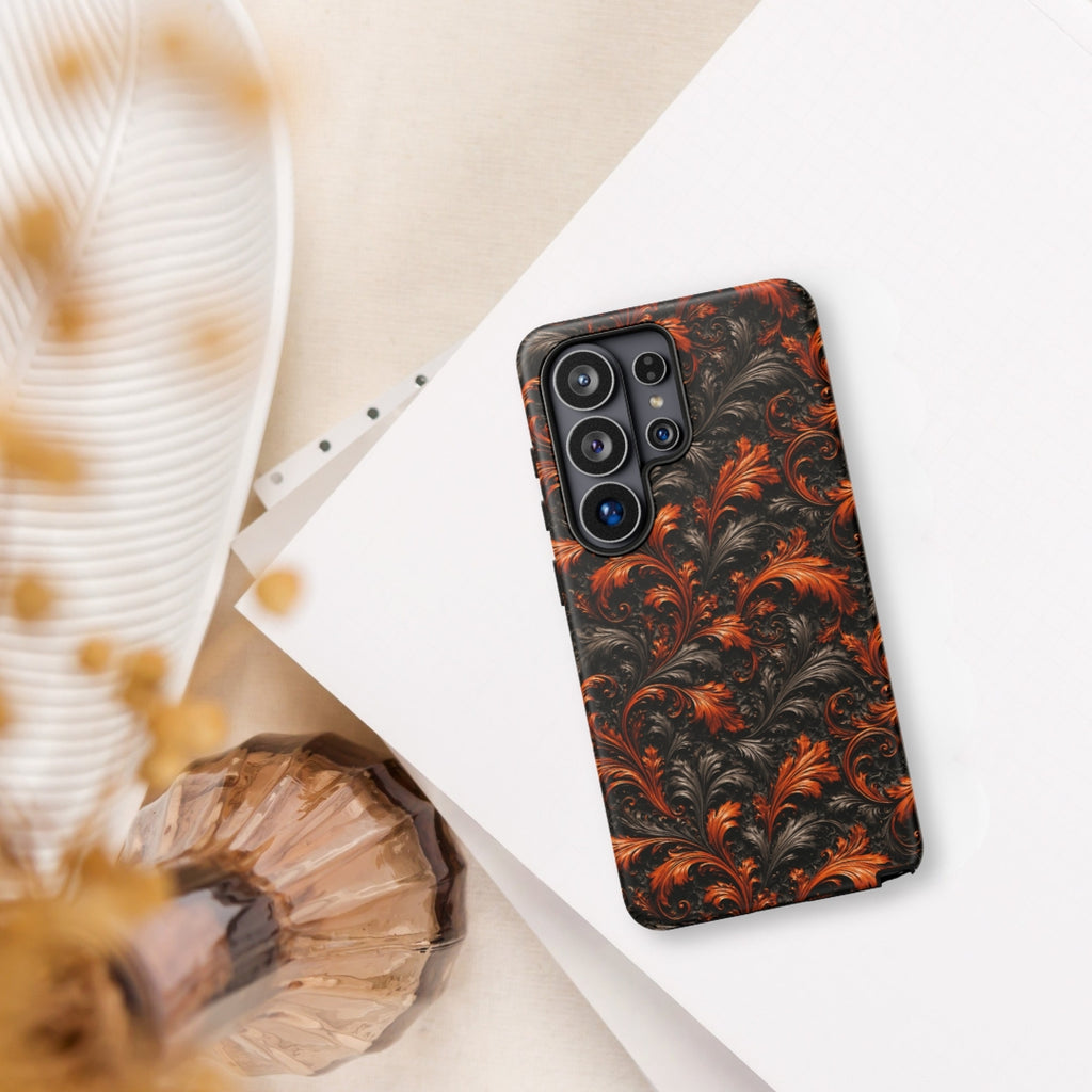 Burnt Orange Filigree Tough Case for Samsung Galaxy S26 Ultra – Dual Layer Protective Phone Case (Glossy or Matte)
