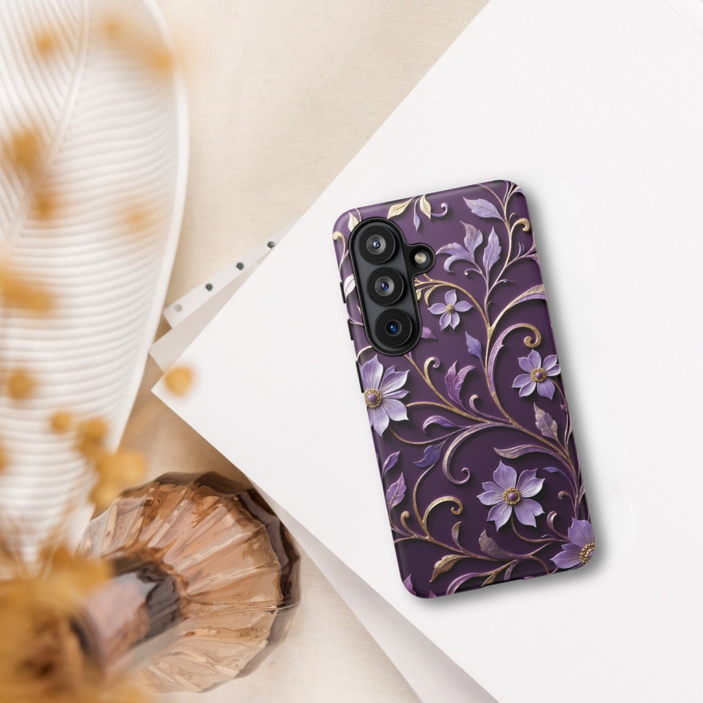 Royal Violet Filigree Tough Case for Samsung Galaxy S26 – Dual Layer Protective Phone Case (Glossy or Matte)