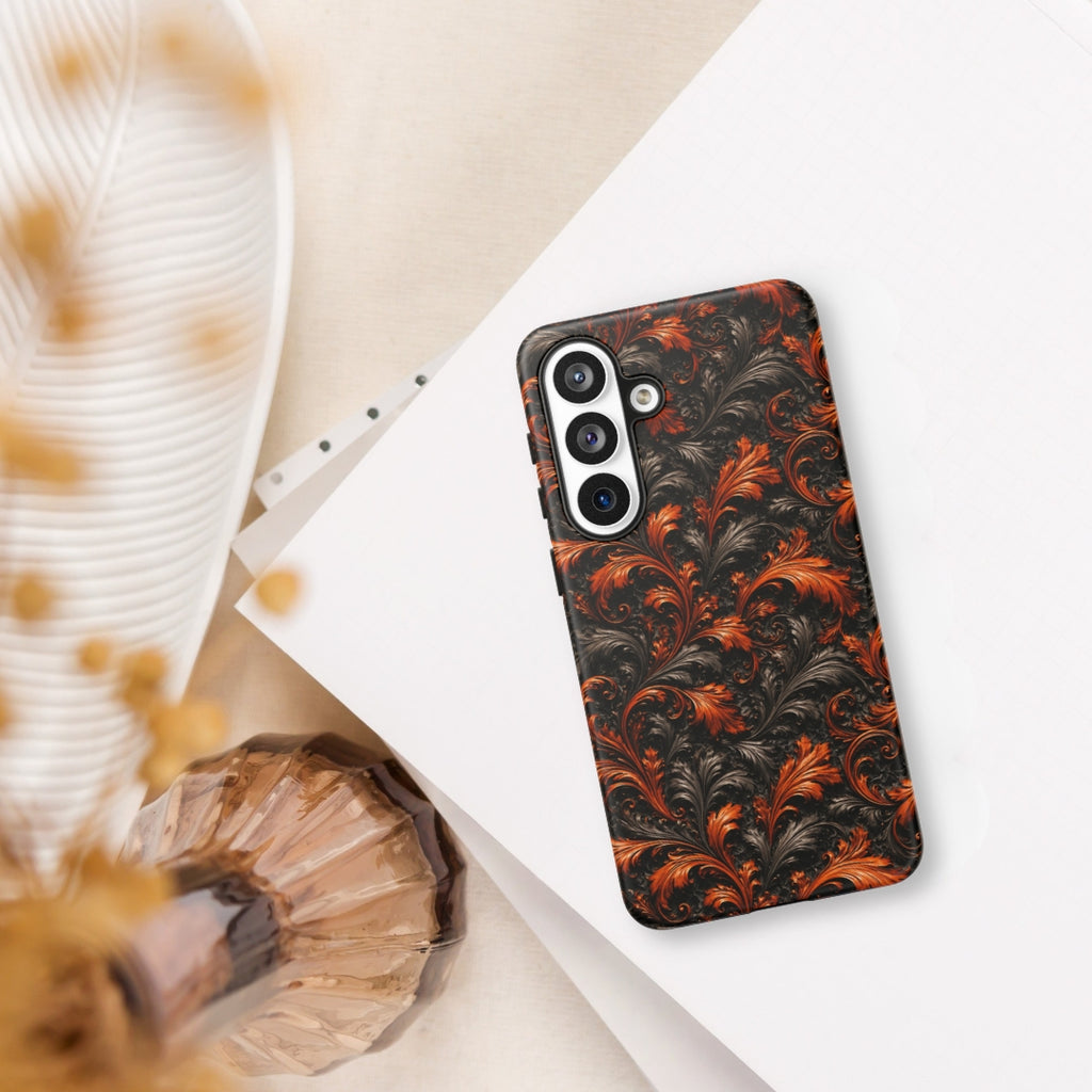 Burnt Orange Filigree Tough Case for Samsung Galaxy S26 Plus – Dual Layer Protective Phone Case (Glossy or Matte)