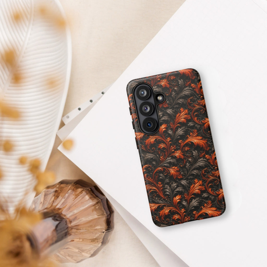 Burnt Orange Filigree Tough Case for Samsung Galaxy S26 – Dual Layer Protective Phone Case (Glossy or Matte)