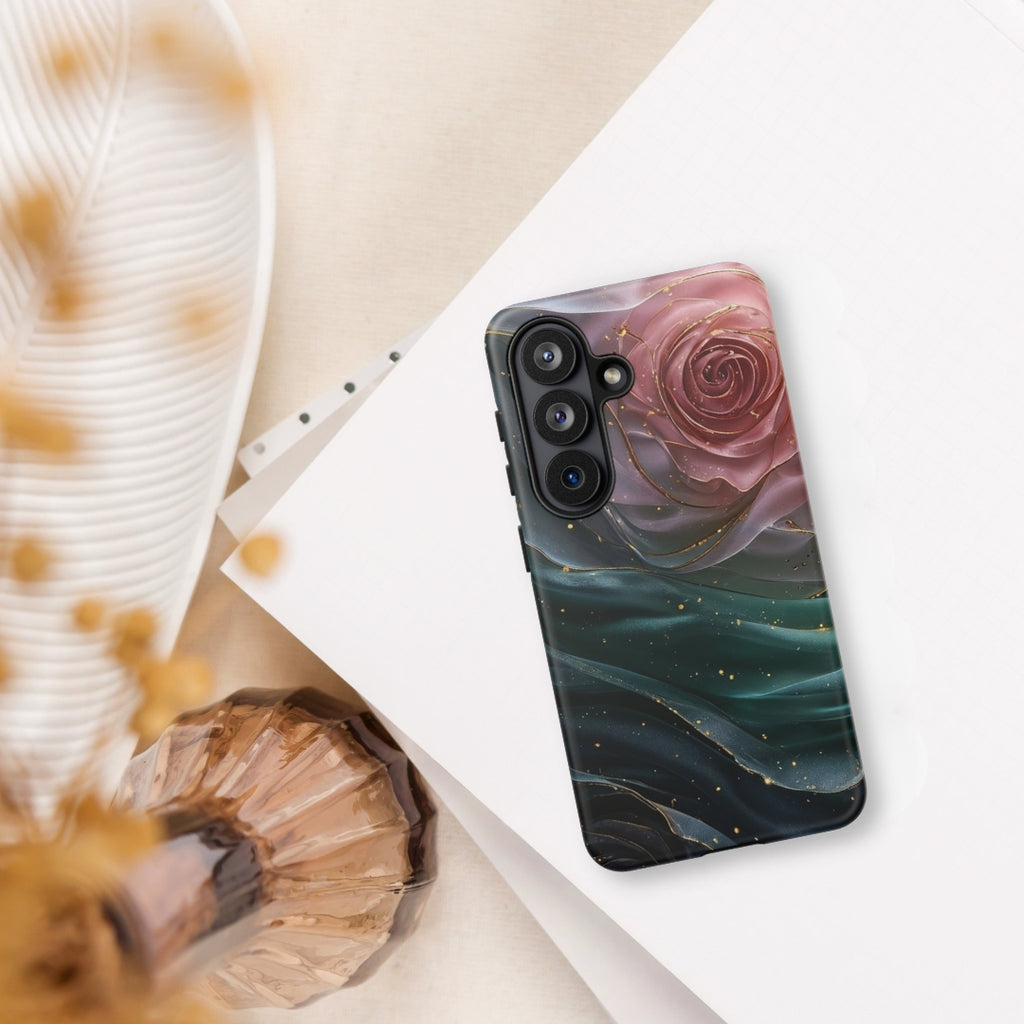 Elegant Rose Marble Tough Case for Samsung Galaxy S26 – Dual Layer Protective Phone Case (Glossy or Matte)