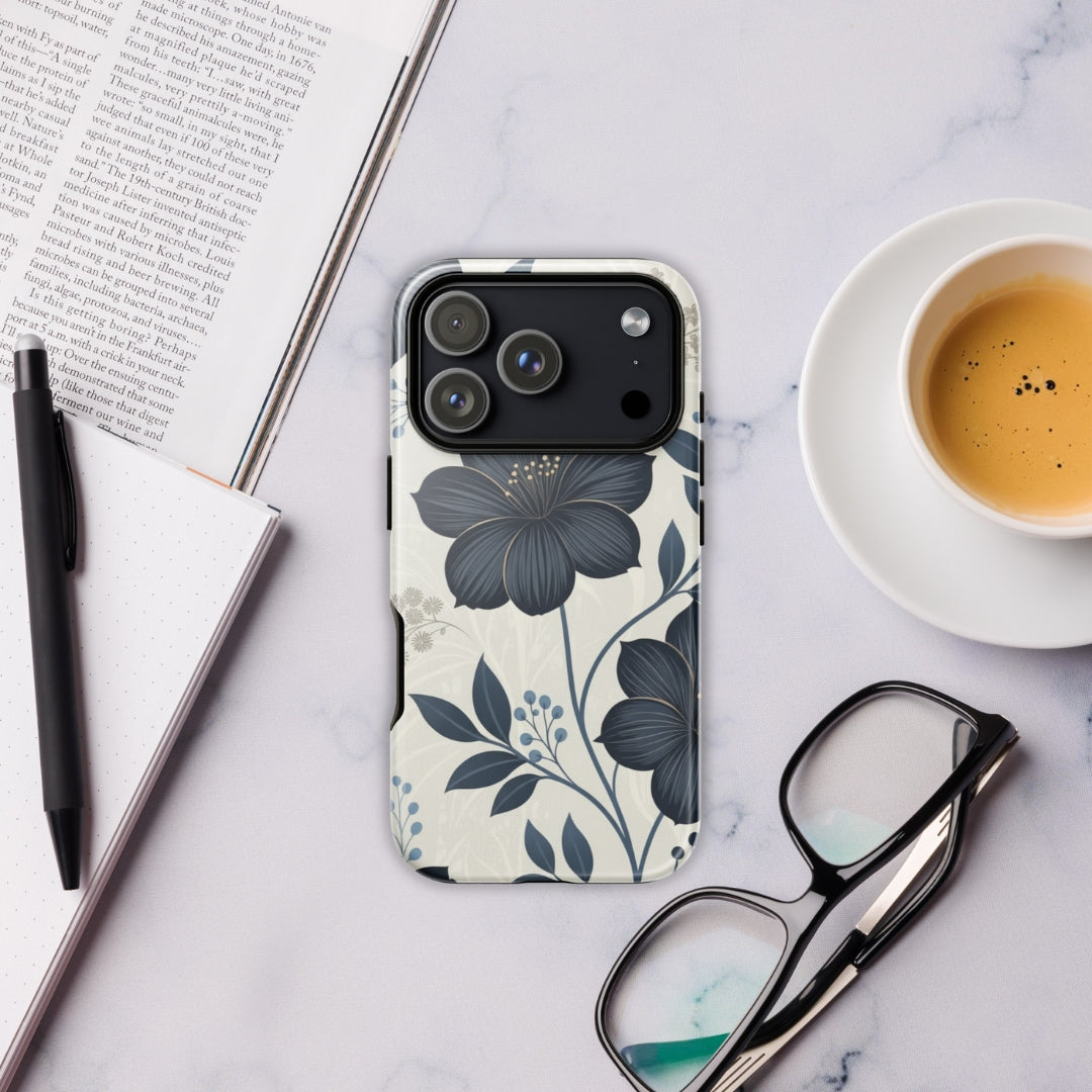 Elegant Blue Floral Tough Case for iPhone 17 Pro