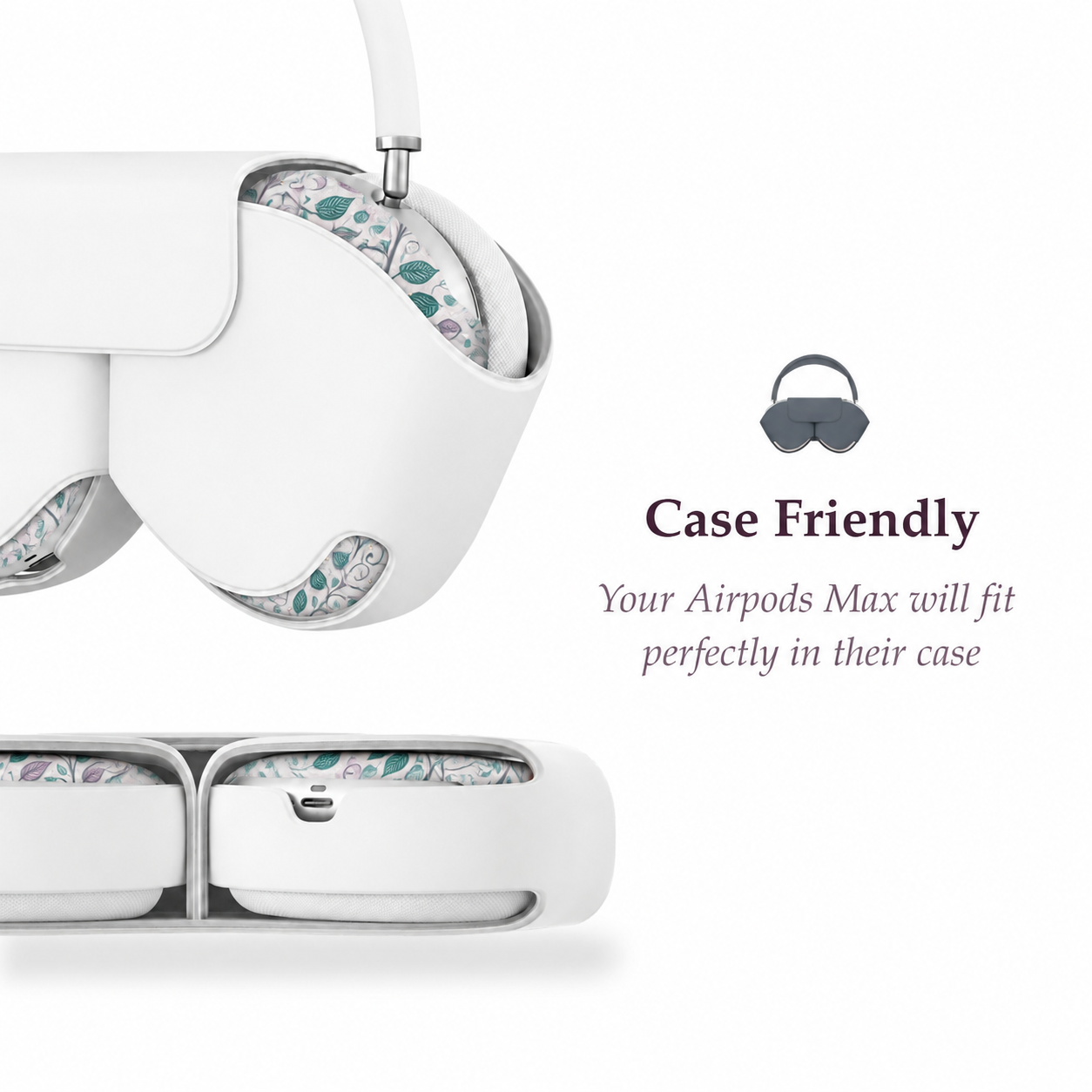 Pastel Botanical Leaves AirPods Max Case – Protective Snap-on Cover