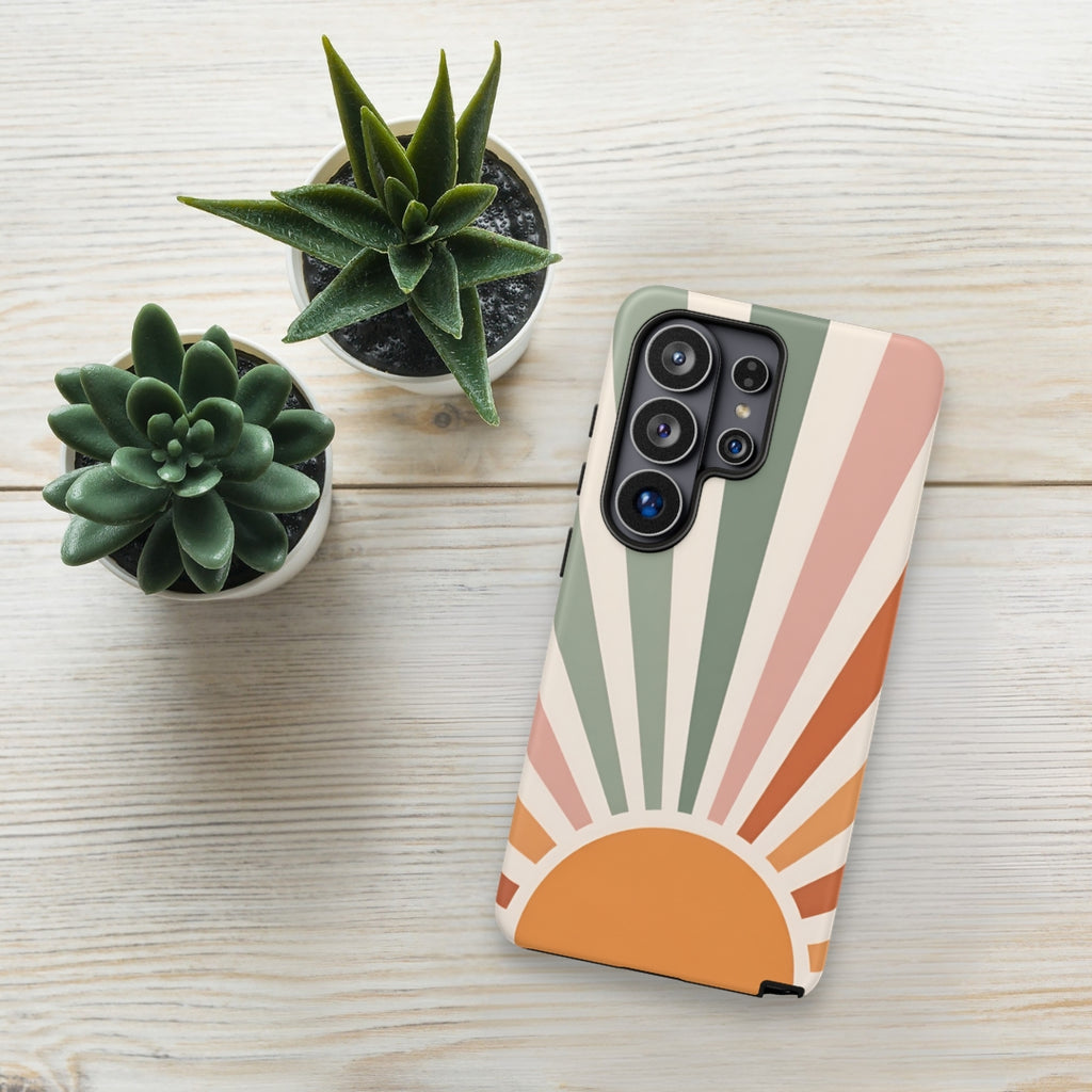 Retro Sunrise Tough Case for Samsung Galaxy S26 Ultra – Dual Layer Protective Phone Case (Glossy or Matte)