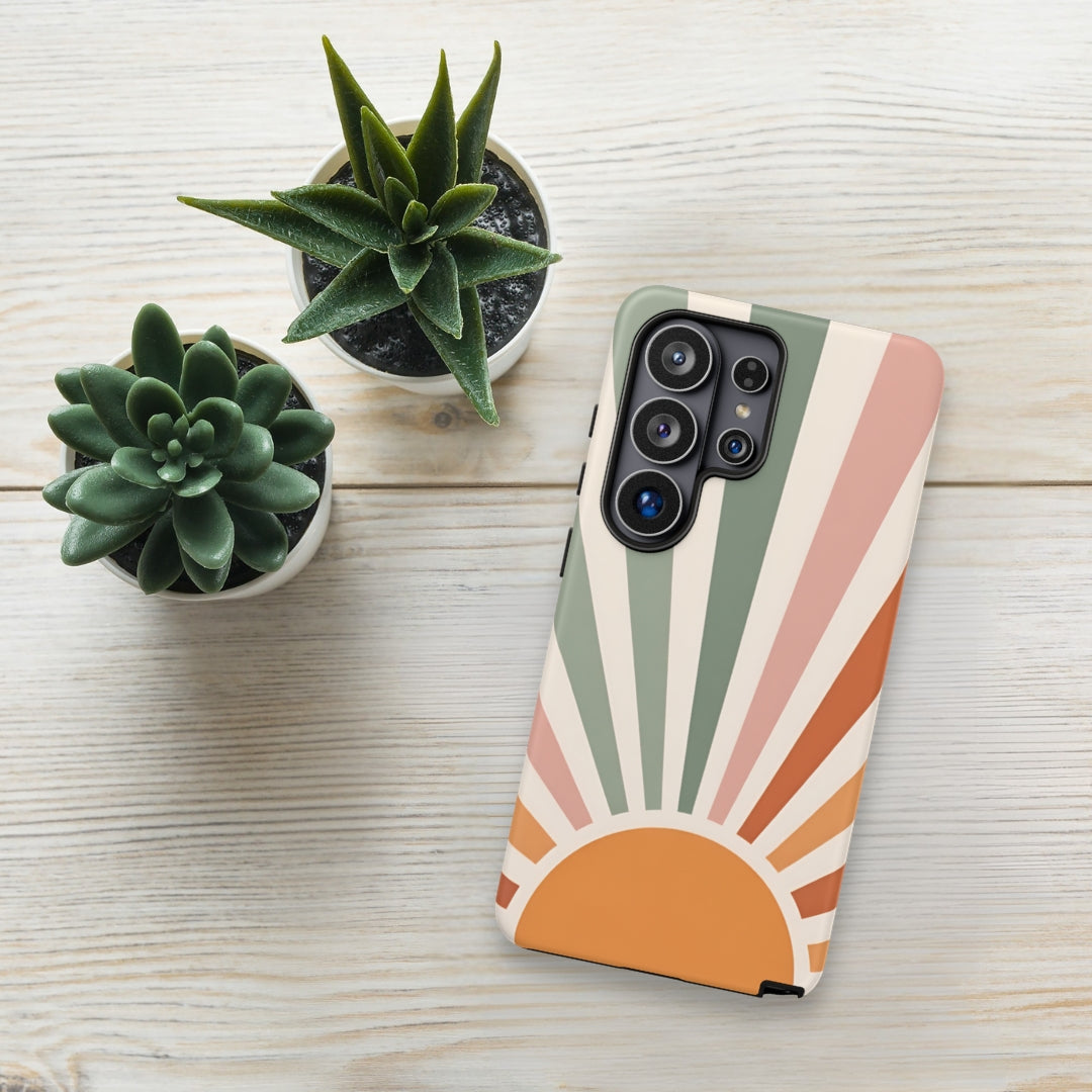 Retro Sunrise Tough Case for Samsung Galaxy S26 Ultra – Dual Layer Protective Phone Case (Glossy or Matte)