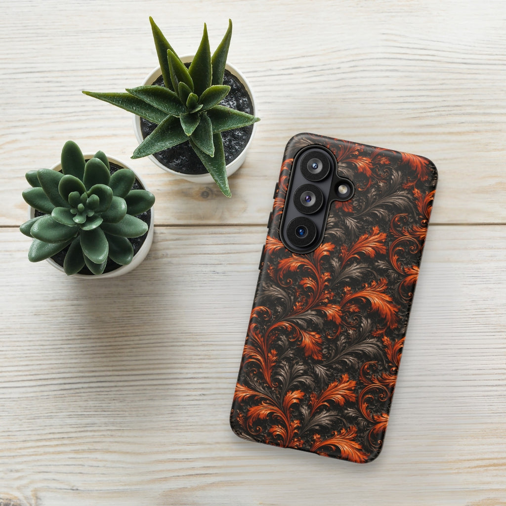Burnt Orange Filigree Tough Case for Samsung Galaxy S26 – Dual Layer Protective Phone Case (Glossy or Matte)