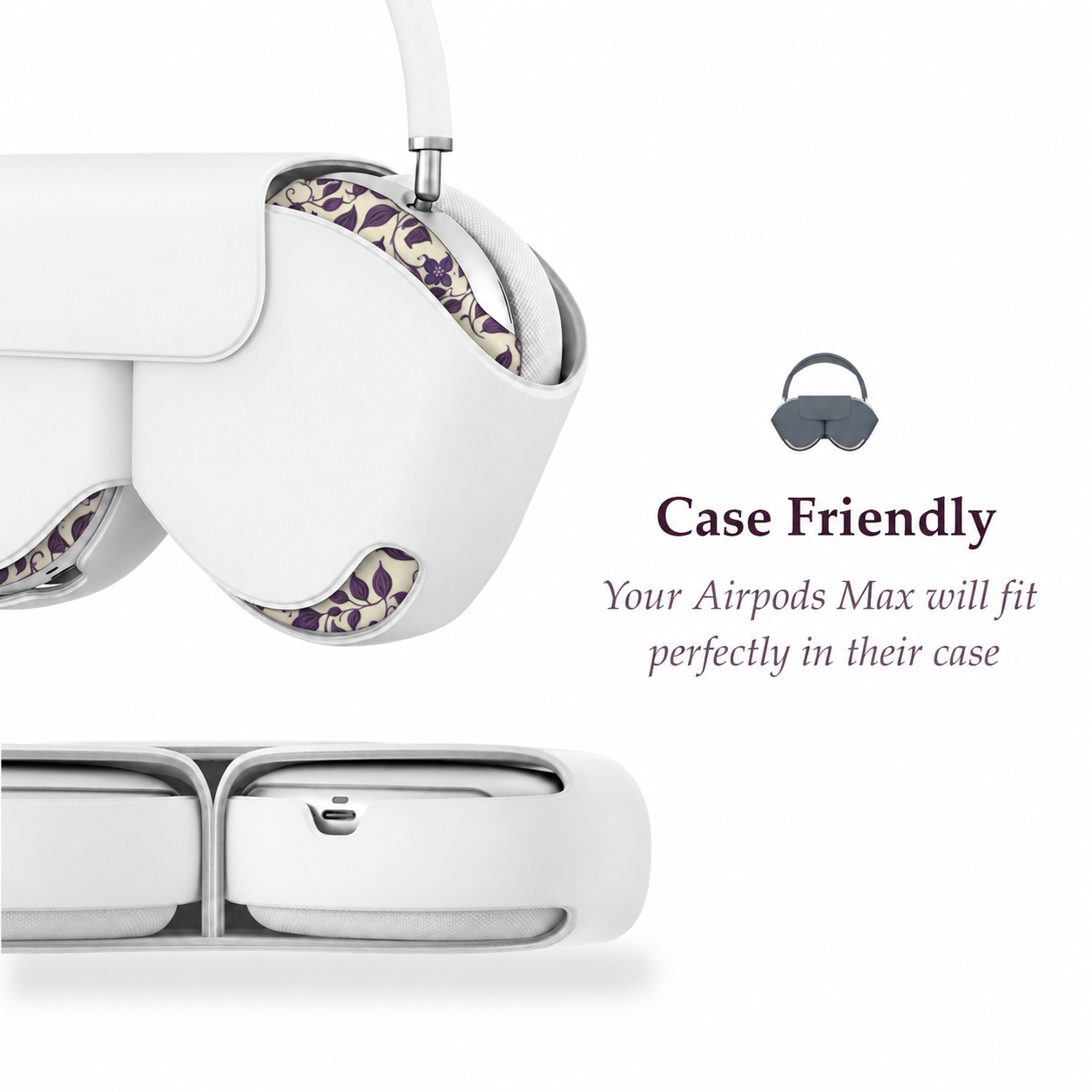Violet Botanical Pattern AirPods Max Case – Protective Snap-on Cover