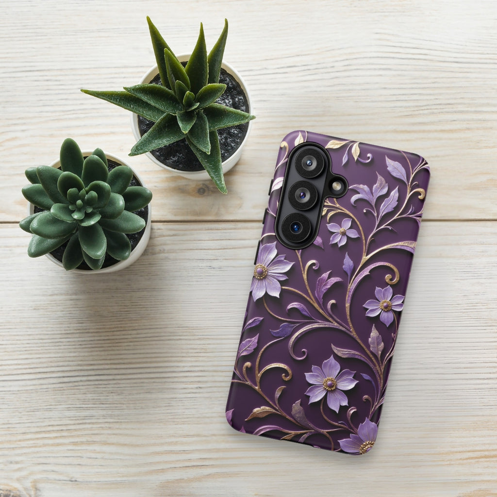 Royal Violet Filigree Tough Case for Samsung Galaxy S26 – Dual Layer Protective Phone Case (Glossy or Matte)
