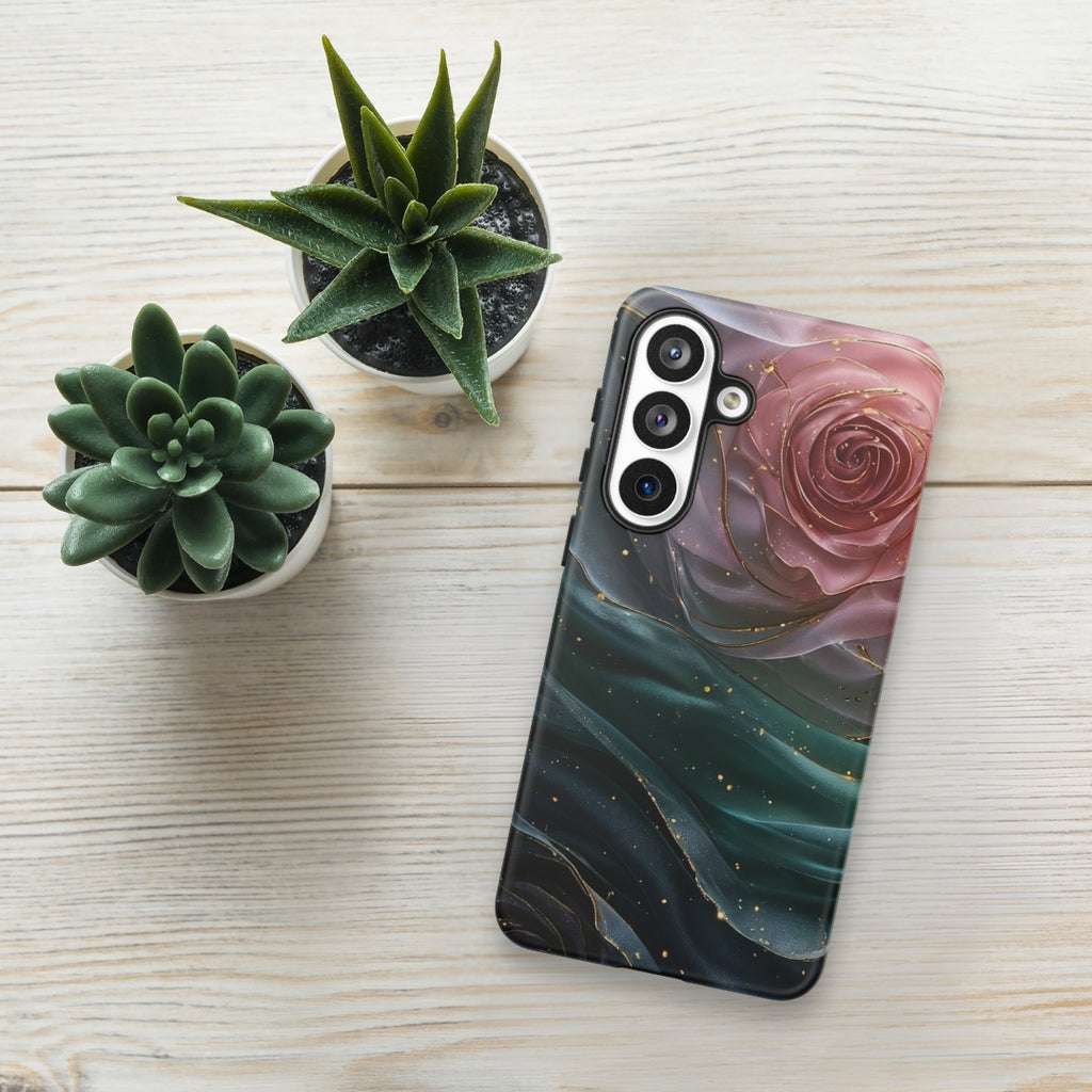 Elegant Rose Marble Tough Case for Samsung Galaxy S26 Plus – Dual Layer Protective Phone Case (Glossy or Matte)