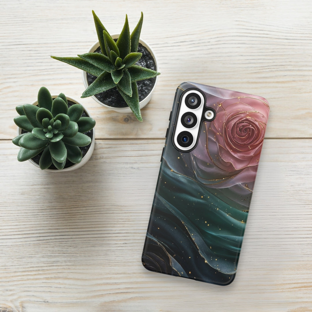Elegant Rose Marble Tough Case for Samsung Galaxy S26 Plus – Dual Layer Protective Phone Case (Glossy or Matte)
