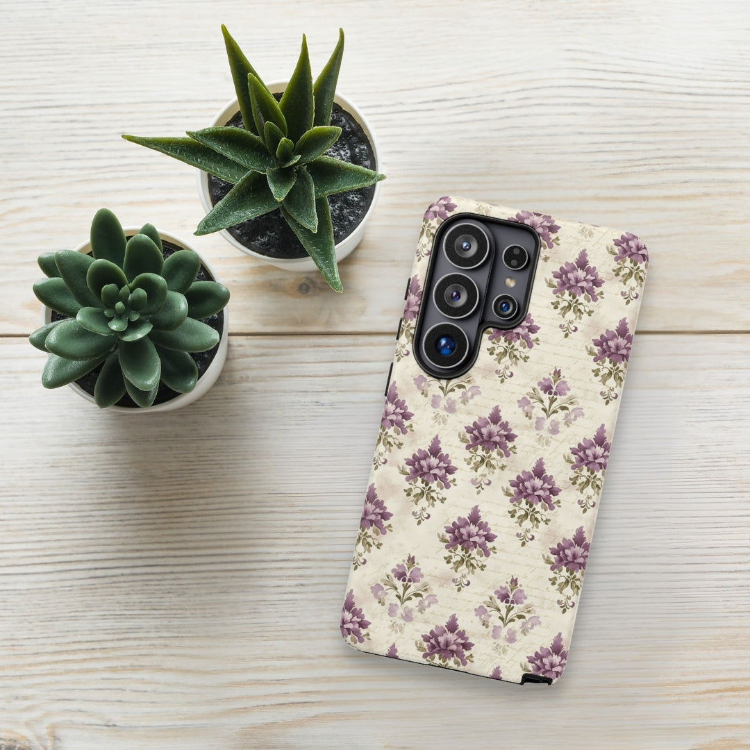 Vintage Floral Damask Tough Case for Samsung Galaxy S26 Ultra – Dual Layer Protective Phone Case (Glossy or Matte)