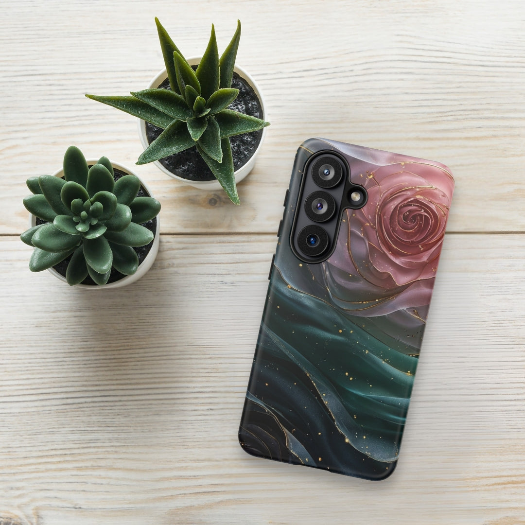 Elegant Rose Marble Tough Case for Samsung Galaxy S26 – Dual Layer Protective Phone Case (Glossy or Matte)