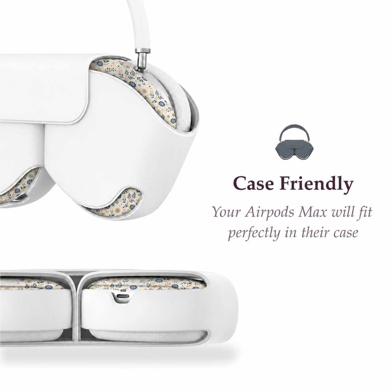 Blue Meadow Floral AirPods Max Case – Protective Snap-on Cover